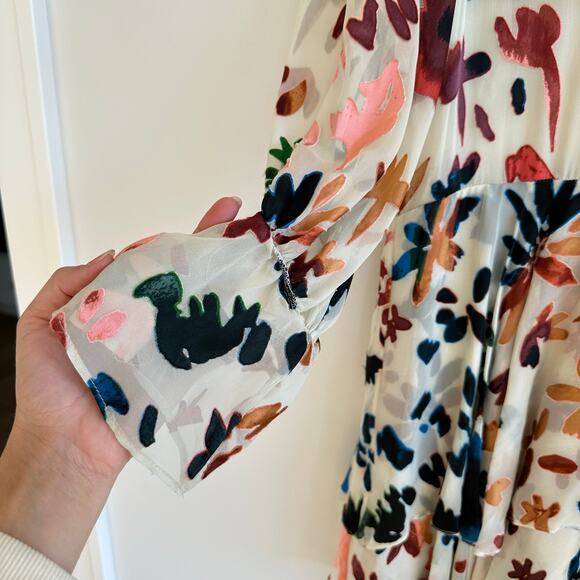 Alice + Olivia Moore Velvet Floral Print Tiered Mini Dress Cream/Blue XS - Picture 13 of 13